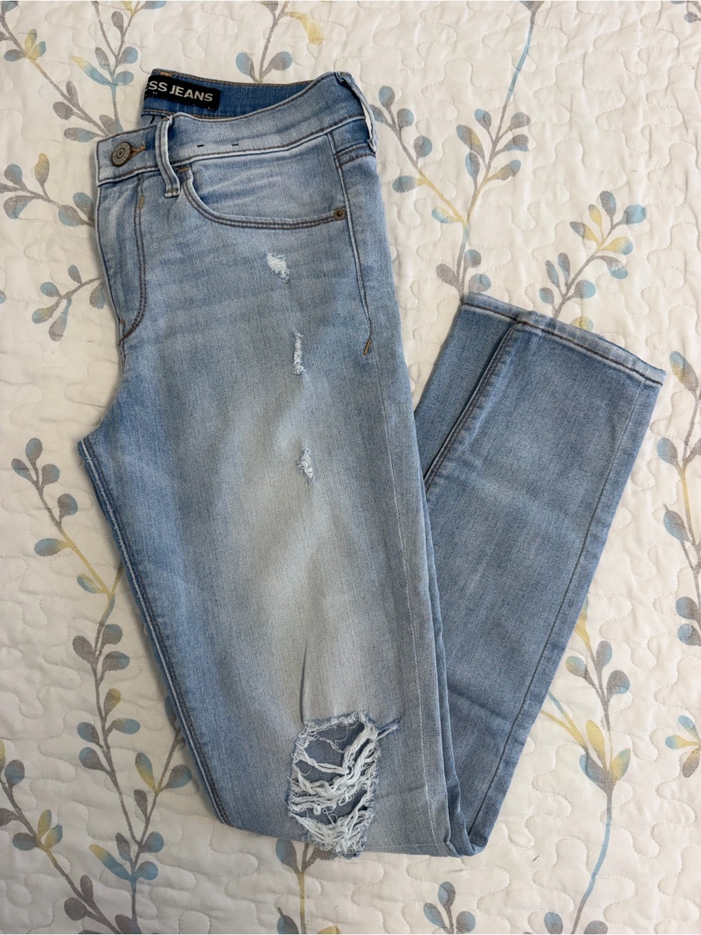 Express Light Blue Distressed Skinny Jeans for Women